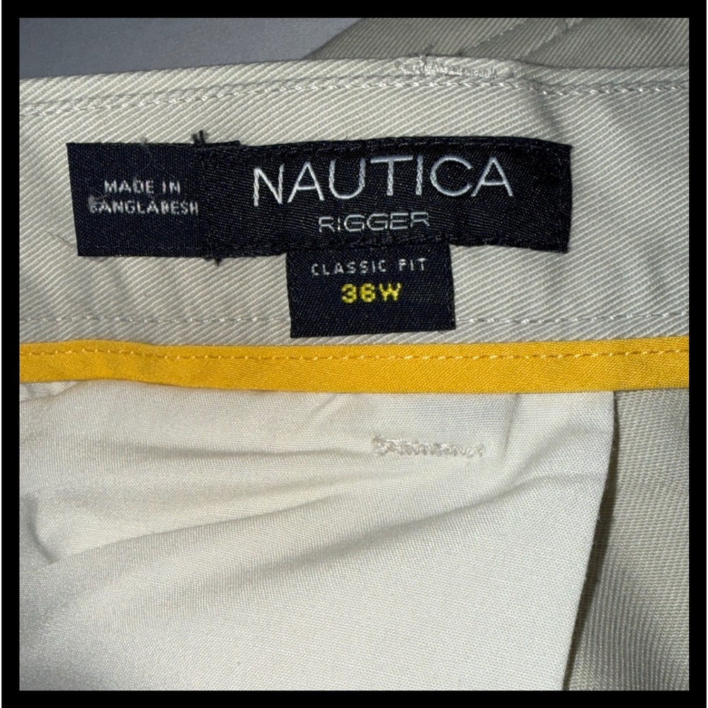 Nautica Rigger Chino Shorts Mens 36W Beige Pleated Classic Fit Cotton Preppy - Picture 3 of 8